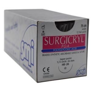 SMI Surgicryl PGA Sutures 4-0 1/2 Circle HR-22mm 75cm Violet (12)