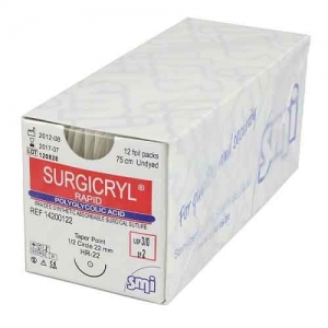 SMI Surgicryl Rapid Suture PGA 4-0 19mm DS-19 3/8C 75cm (12) Undyed
