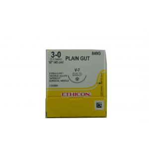 ETHICON Plain Gut Suture 849G 3-0 V-7 26mm 1/2C 45cm (12)