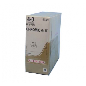 ETHICON Chromic Gut Suture 635H 4-0 FS-2 19mm 70cm (36) Undyed