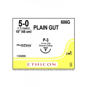 ETHICON Plain Gut Suture 686G 5-0 P-3 13mm 45cm (12)
