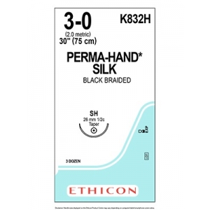 ETHICON Perma-Hand Suture K832H 3-0 SH 26mm 75cm (36) Silk Black