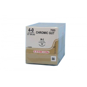 ETHICON Chromic Gut Suture 752G 4-0 M-2 13mm 30cm (12) Undyed