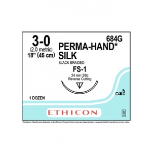 ETHICON PERMA-HAND SUTURE 684G 3-0 FS-1 24mm 45cm (12) Silk Black