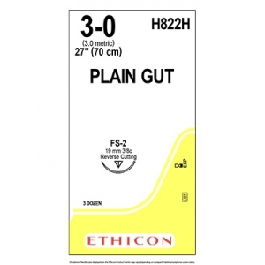ETHICON PLAIN GUT SUTURE H822H 3-0 FS-2 19mm 70cm (36) 