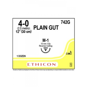 ETHICON PLAIN GUT SUTURE 742G 4-0 M-1 1/2C 13mm 30cm (12)