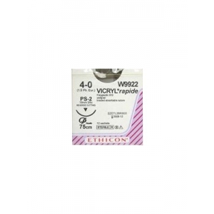 ETHICON Vicryl Rapide Suture W9922 4-0 PS-2 19mm 3/8C 75cm (12) Undyed
