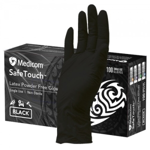 SafeTouch Ultimate BLACK Latex Medium (100) Powder Free Glove