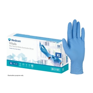 Medicom Vitals Medium Nitrile Gloves (100) Blue Powder Free