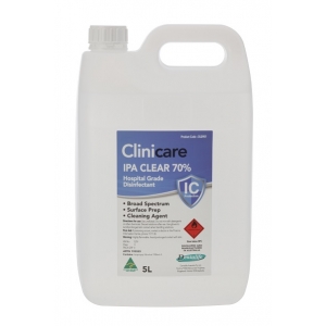 Clinicare Alcohol 70% IPA CLEAR - 5litre bottle