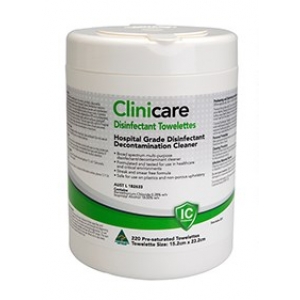 CLINICARE Hospital Grade Disinfectant Towelette Canister (220) 15.2x23.2cm