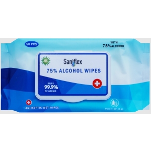 SANIFLEX Antibacterial 75% Alcohol Wipes (50) Flat Pack