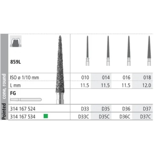 INTENSIV Diamond Bur FG D36 (6) 859L-016 Standard Grit